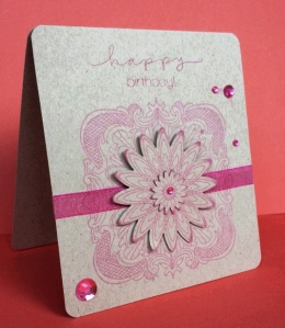 Kraft card stock and pink images for a feminine birthday card.